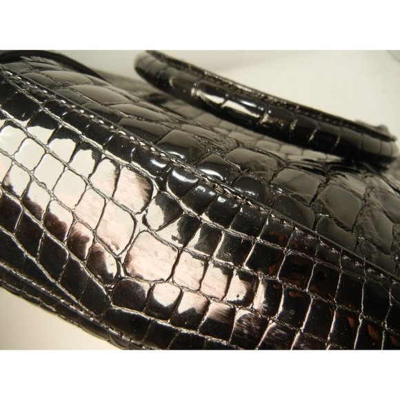 COLE HAAN BLACK Faux CROC PATENT LEATHER LAPTOP SHOULDER TOTE BAG 16"X11"X2.5" - Picture 13 of 13